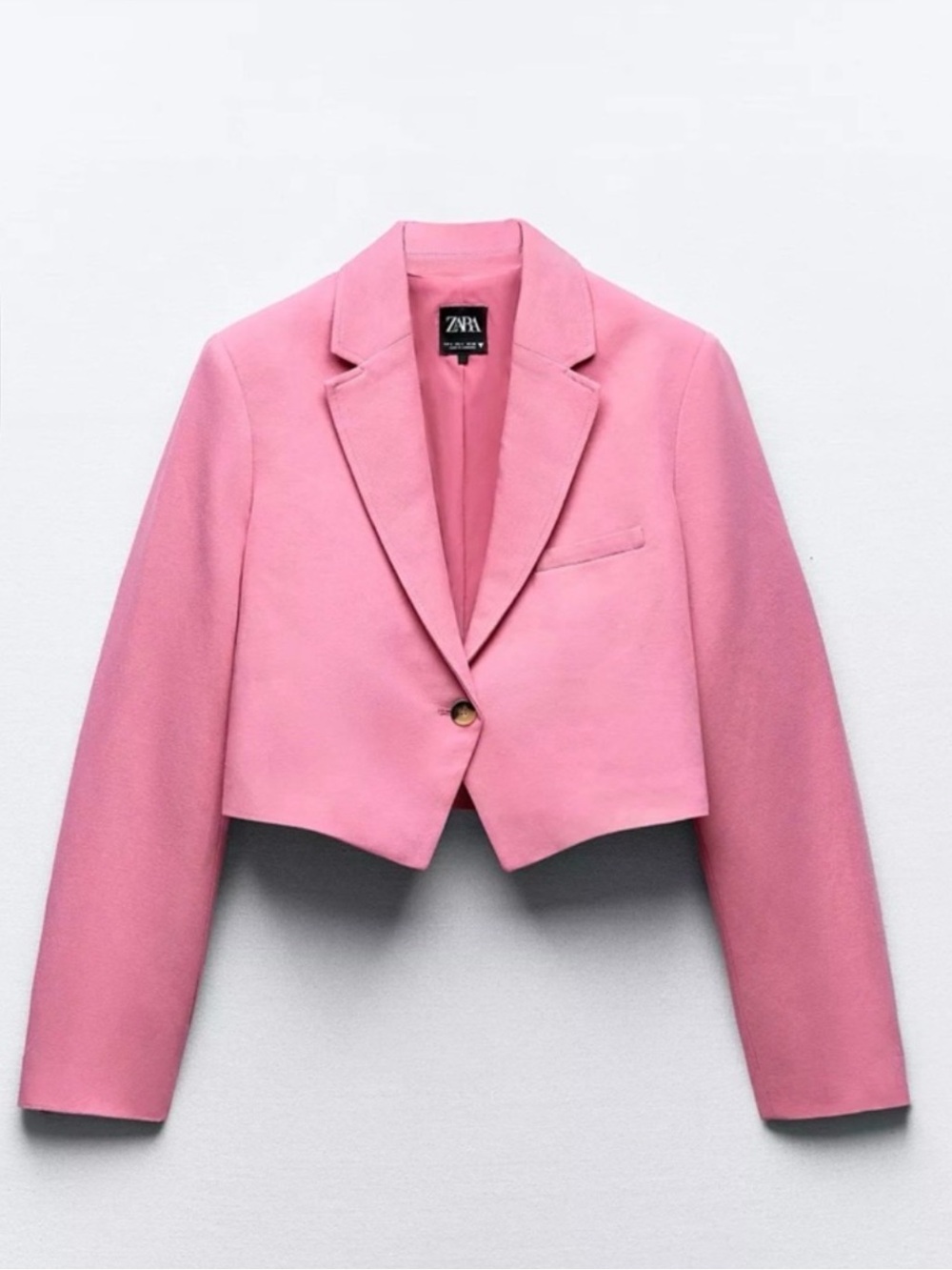 ZARA Light Pink Cropped Blazer with Single Button